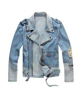 Herrjackor 2023 Streetwear Fashion Men jacka retro svart grå skarvad designer märke rippade denim cyklist hip hop 230531