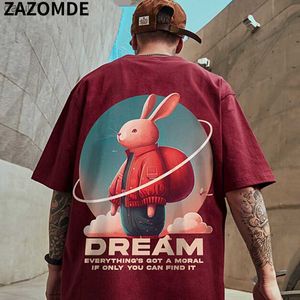 Zazomde sommar mode high street t-shirt män lösa tecknad kanin tryckning herr överdimensionerade unisex t-shirt dagliga par toppar l230520