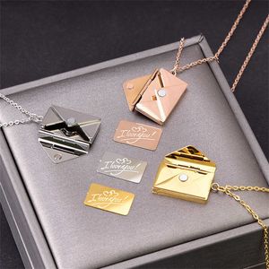 Pendant Necklaces I Love You Letter Envelope Necklace For Women Stainless Steel Locket Jewelry Spanish language Pendant Engraved Note For Girls J230601