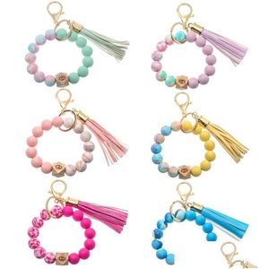 Keychains Lanyards Colorf Sile Beaded Armband Keychain Ladies Girls Tassel Keyring Smycken Tillbehör Drop Delivery Fashion Dhars