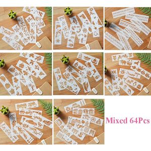 Şablonlar 64pcs/Set DIY Glitter Dövme Şablon Katmanlı Duvar Boyama Scrapbooking Pul Albüm El Sanatları Kabartma Kağıt Kartı