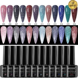 ドレスMizhse 12PCSジェルマニキュアセットセット反射的なカラフルなグリッターUV LED MANICUREネイルアートトップコートジェルのネイルワニス