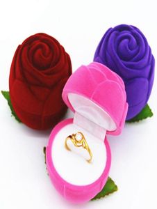Anel Flor Rosa Caixa De Presente Anéis Forma EleganteColares Brincos Veludo Armazenamento Caixas De Jóias Porta-Caixa 424245mm Vermelho Roxo P6630795