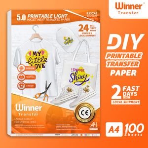 Paper WinnerTransfer 50％メーカーインクジェット熱転送用紙Tシャツファブリックプリントペーパーライト衣服A4 100シート