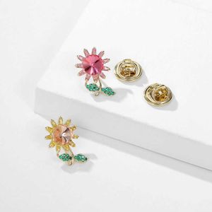 Pins Brooches Women's fashion pink sunflower women's luxury yellow gold alloy plant brooch safety pin G230529