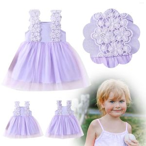 Abiti da ragazza Infant Baby Summer Bretella Mesh Princess Sweet Patchwork Purple Dress Little Girls Play Sunflower