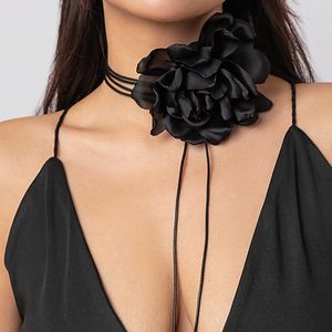 Pendant Necklaces Ingemark Exaggerated Elegant Big Rose Flower Clavicle Chain Necklace Women Kpop Adjustable Bowknot Rope Choker Y2K Accessories J230601