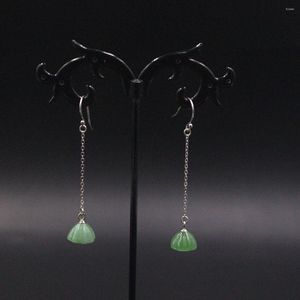 Dangle Earrings Pure S925 Sterling Silver Drop For Women Green Jade Aventurine Lotus Hook