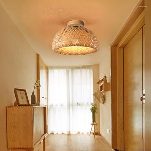 Plafoniere Modern Natural Bamboo E27 Minimalismo Illuminazione creativa per la casa Zen cinese Sala da tè Corridoio Decor Lampada a gabbia