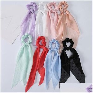 Hair Rubber Bands Summer Solid Color Ties Scrunchies Beautif Elastic Long Ribbon Ponytail Holder Scarf Fresh Drop Delivery Jewelry H Dhby0