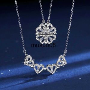 Pendant Necklaces Romantic Lucky Four Leaf Clover Necklaces for Women Refined Cubic Zirconia Love Heart Pendant Necklace Stainless Steel Jewelry J230601