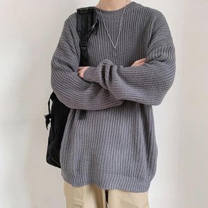 Men's Sweaters Men Sweater Solid Round Neck Long Sleeves Anti-shrink Stretchy Knit Loose Pullover Elastic Autumn