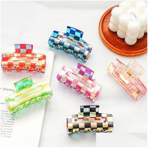 Clamps Square Checkerboard Crab Hair Clip Colorf Acetate Hairpin Claws For Women Headwear Accessories Drop Delivery Jewelry Hairjewel Dhcct