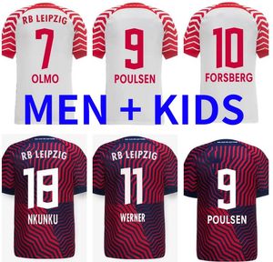 Kit masculino infantil 2023 2024 camisas de futebol meninos conjuntos SILVA OLMO NKUNKU POULSEN HAIDARA terno juvenil ADAMS MORIBA BROBBEY 23 24 camisa de futebol adulto uniforme infantil