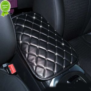 Nya Rhinestones Crystal Pu Leather Car Armests Cover Pad Universal Center Console Auto Arm Rest Seat Box Cushion Protector Black