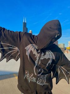 Мужские толстовки толстовок Y2K одежда в стиле мода Retro Street Zip Hoodie Fire Dragon Pattern Unisex Sport