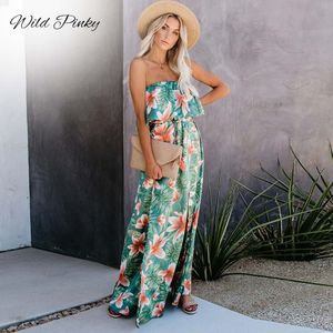 Vestido wildpinky 2023 floresta tropical vestido estampado para mulheres fora do ombro dividido sem mangas verão hoilday praia casual vestido de verão