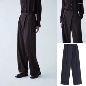 Women's Pants TheR0w Casual Women's Asymmetric Front Drop High Waist Straight Tube Loose Wool Blended Long Suit Summer