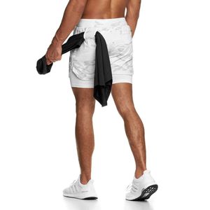 Shorts de ginástica masculinos para treino em camadas, shorts de suor fitness com bolso para celular, shorts masculinos duplos de corrida com forro LCUC