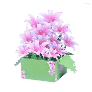 Biglietti d'auguri 3D Lilies Up Card Paper Box Regalo di compleanno scritto a mano per madre, moglie, insegnante, messaggio di matrimonio