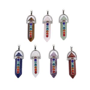 Colorful Diamond Crystal Stone Pendant Alloy Bullet Natural Stone DIY Necklace Without Chain
