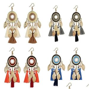 Baumeln Kronleuchter Vintage Ethnische Lange Quasten Ohrringe Für Frauen Boho Gold Farbe Blatt Tropfen Übertrieben Ohrring Weibliche Party Jewelr Dhlns