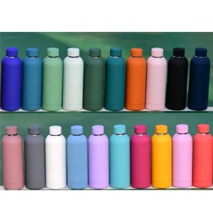 Niestandardowe 500 ml 17 uncji Frosted Sports Water Bottle podwójna ściana Matowa wąskie usta na zewnątrz stali nierdzewnej butelki z wodą Nowe