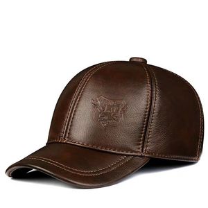 Ball Caps Spring/Winter Man Genuine Leather Baseball Caps Male Casual Cowhide Belt Ear Warm 56-60 Adjustable Sprot Flight Hats 230531
