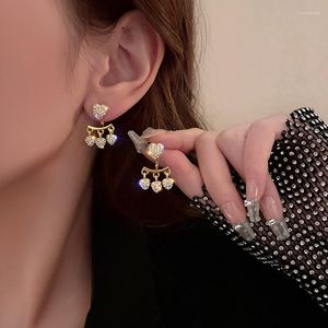 Stud Earrings 2023 Elegant Metal Heart-Shaped Rhinestones Back Korean Fashion Jewelry For Woman Girls Accessories Wholesale
