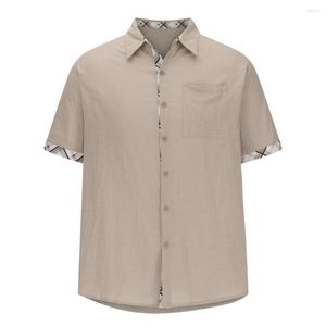 メンズカジュアルシャツスタイリッシュな夏のトップボタンパッチポケット休暇通勤男性シャツソフトガーメント