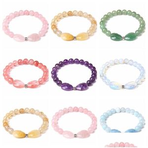 Pulseira de miçangas de pedra natural de 8 mm com contas Reiki cura Quartzo rosa Aventurina Ametistas Pulseiras com pingente de cristal Drop Delivery Je Dh8D4