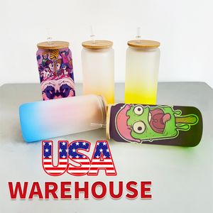 US CA STOCK Sublimation Wine Glasses Beer Mugs with Bamboo Lids And Straw DIY Blanks Frosted Clear Mason Jar Tumblers Cocktail Iced Coffee Soda Whiskey Cups