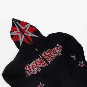 Hoodies masculinos moletom com capuz completo zip hip hop strass estrela alfabeto com capuz jaqueta oversize casaco feminino y2k roupas