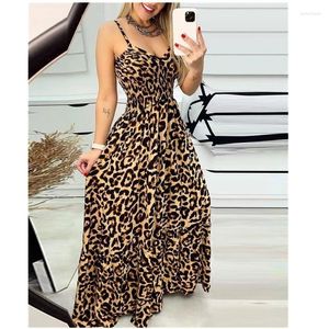 Casual Dresses Sexy Spaghetti Strap Beach Dress Women Leopard Print V-Neck Slim A-Line Oversized 5XL Elegant Temperament Lady Mixi