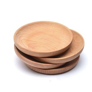 Dishes Plates Round Wooden Plate Dish Dessert Biscuits Fruits Platter Tea Server Tray Wood Cup Holder Bowl Pad Tableware Mat Vt157 Dhu7O