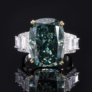 Anello di diamante verde Moissanite di lusso 100% vero argento sterling 925 Fedi nuziali per le donne Gioielli di fidanzamento da sposa