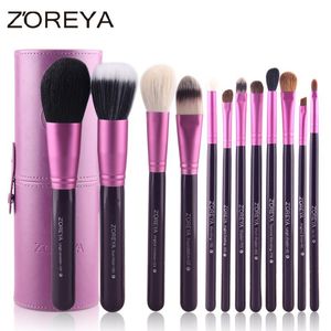 Escovas Zoreya Marca 12 pcs Pincéis de Maquiagem de Cabelo de Cabra Natural Mulheres Profissional Ferramenta Cosmética Make Up Titular Pincel de Pó Conjunto de Lã Animal