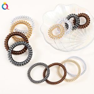 Telephone Wire Hair Ties Women Girls Solid Color Elastic Hair Bands Spiral Coil Rubber Bands Ponytails Hair Accessories 2099