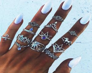 13pcsset Vintage Knuckle Rings para mujeres Boho Geometric Flower Crystal Ring Set Bohemian Midi Finger Jewelry2491529