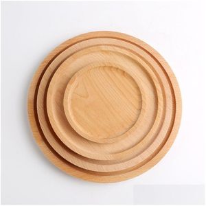 Dishes Plates Round Wood Plate Dish Dessert Sushi Fruits Platter Tea Server El Tray Cup Holder Bowl Pad Tableware Customize Drop D Dhhjn