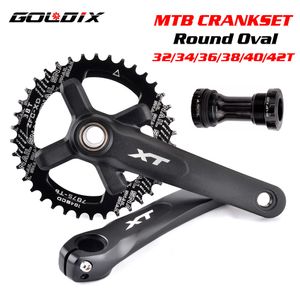 Bisiklet Serbest Tekerlekler Zincir çarkları XT Bisiklet Krankset 104BCD MTB Krank Yüzüğü 170mm 175mm Siyah Yuvarlak Oval 32T 34T 36T 38T Alüminyum Alaşımlı 230601