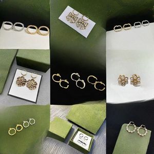 Dla kobiet projektant Jewlery Vintage Kwiatowe Diamond Studs G Złote Hoop Kolczyki Złote Płatek Luksusowy błyskawica z pudełkiem urodzinowym prezent V85e##