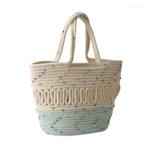 2023 new Evening Bags Hollow Out Cotton Woven Bag 2023 Spring Large Capacity One Shoulder French Grass Braided Seaside Holiday Beach Handbag