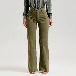 Damen-Jeans, Damen-Jeans, legere Denim-Hose, grüne Farbe, Glockenschlag