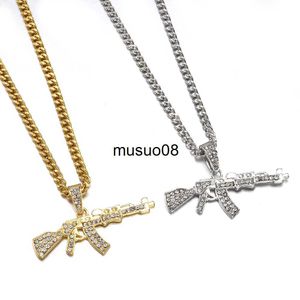 Pendant Necklaces Fashion Choker Necklaces Women Gun Pendant Crystal Rhinestone Men Punk Water Wave Chain Jewelry Gift 2022 Creative Alloy 51-80cm J230601