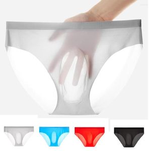 Cuecas masculinas de seda gelada ultrafinas sexy translúcidas boxers cuecas boxer curtas confortáveis cool hombre Lingerie