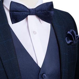 Byxor Retro Blue Men's Vest Chaleco Hombre Navy Pretied Bow Tie Sets ärmlös Slim Dress Waistcoat för Business Party Four Seasons