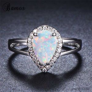 Band Rings Bamos Luxury Female Water Drop Finger White Big Ring For Women Silver Color Wedding Best Gifts