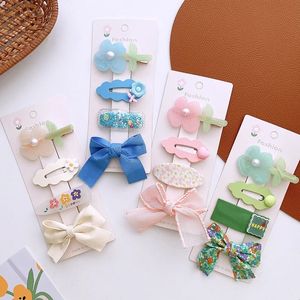 4 Pcs Fashion Korean Children's Simple Cute Acrylic Flower Hair Clip Headwear Sweet Girl Princess Fabric Bow Hairpins Headdress