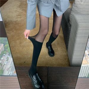 Women Socks High Elastic Stockings Sexy Lace Top Mesh Fishnet Lingerie Female Y2k Tights Harajuku Sheer Black Long Hosiery